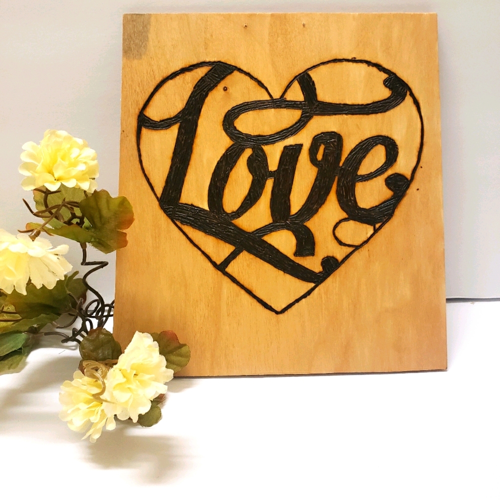 Custom handmade wooden sign  with the word " love"